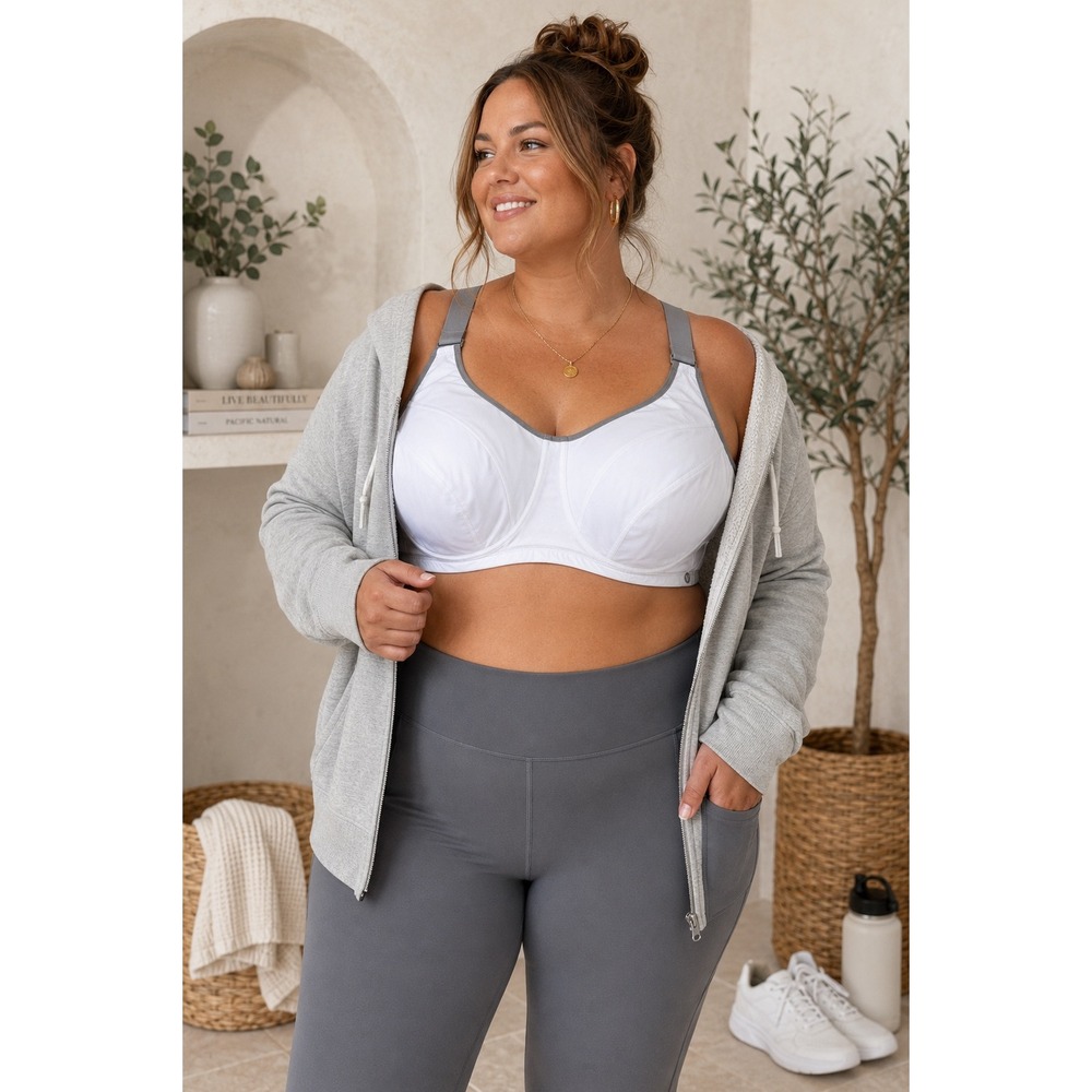 LIVI Lane Bryant Women's 46F High Impact Underwire Sports Bra Plus Size White